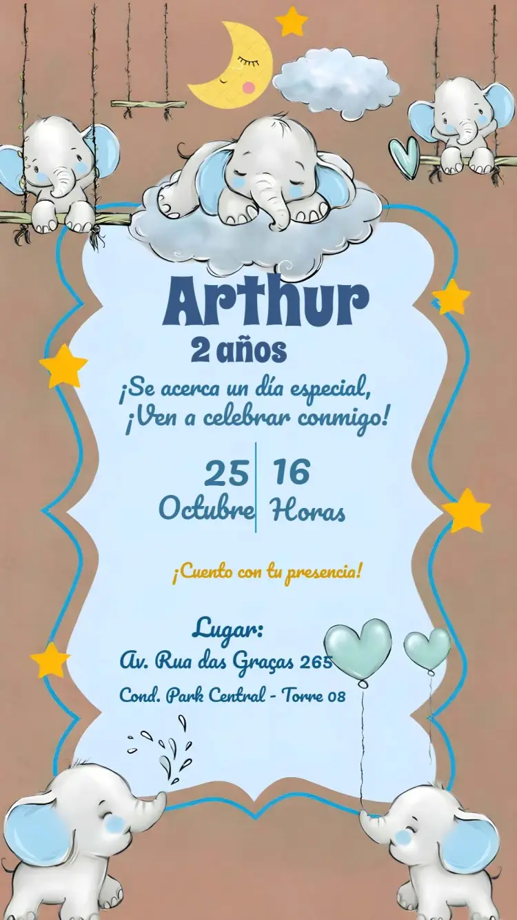 Invitación Elefante Baby Azul