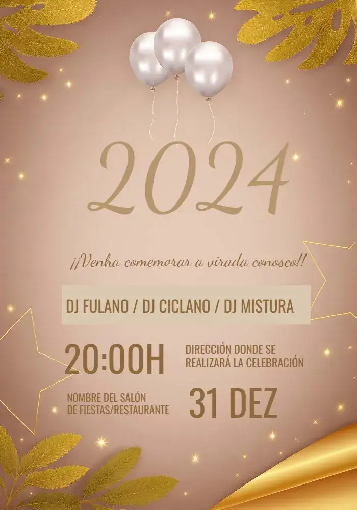 Invitación Celebración Año Nuevo Dorado