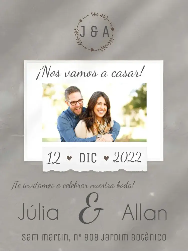 Invitación Boda Con Foto Blanco editable y personalizable