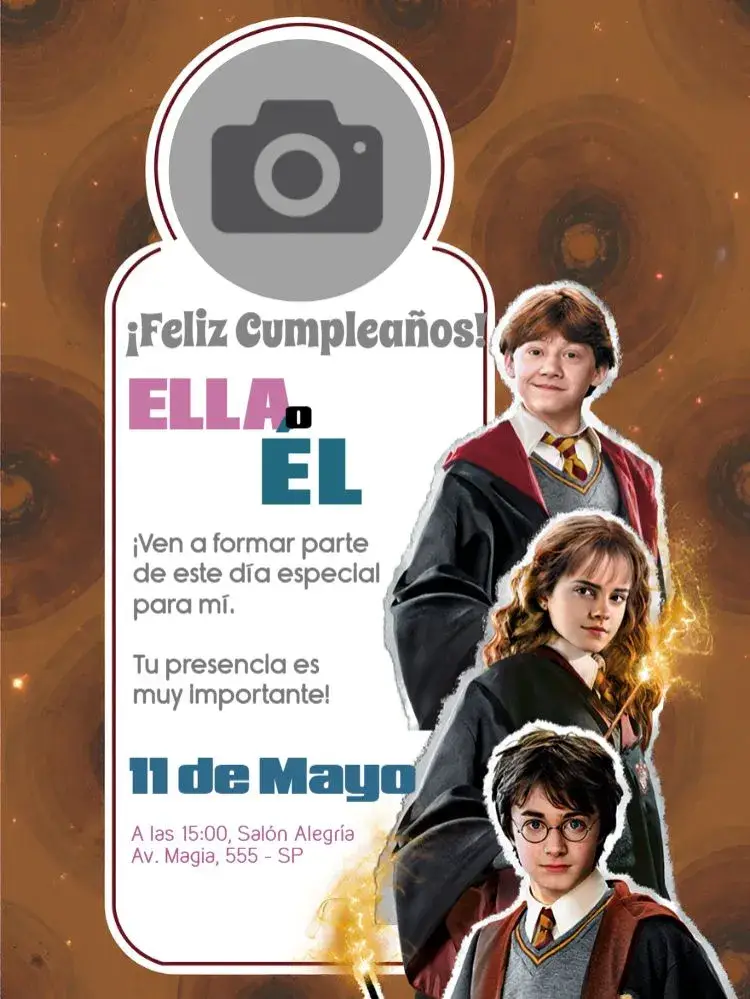 Invitación Harry Potter Con Foto Rony