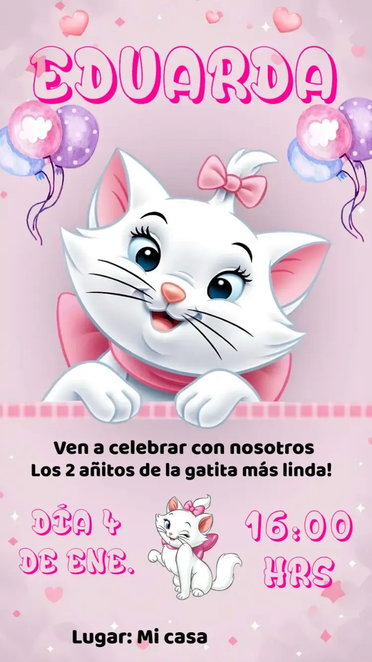 Invitación Gatito Marie Infantil