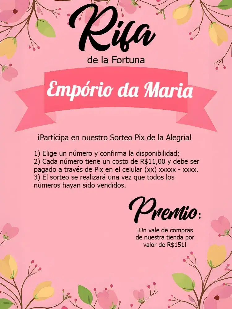 Invitación Rifa Pix De La Suerte Floral Rosa – tema Cartones floral, rosa, delicado, moderno, elegante, colorido