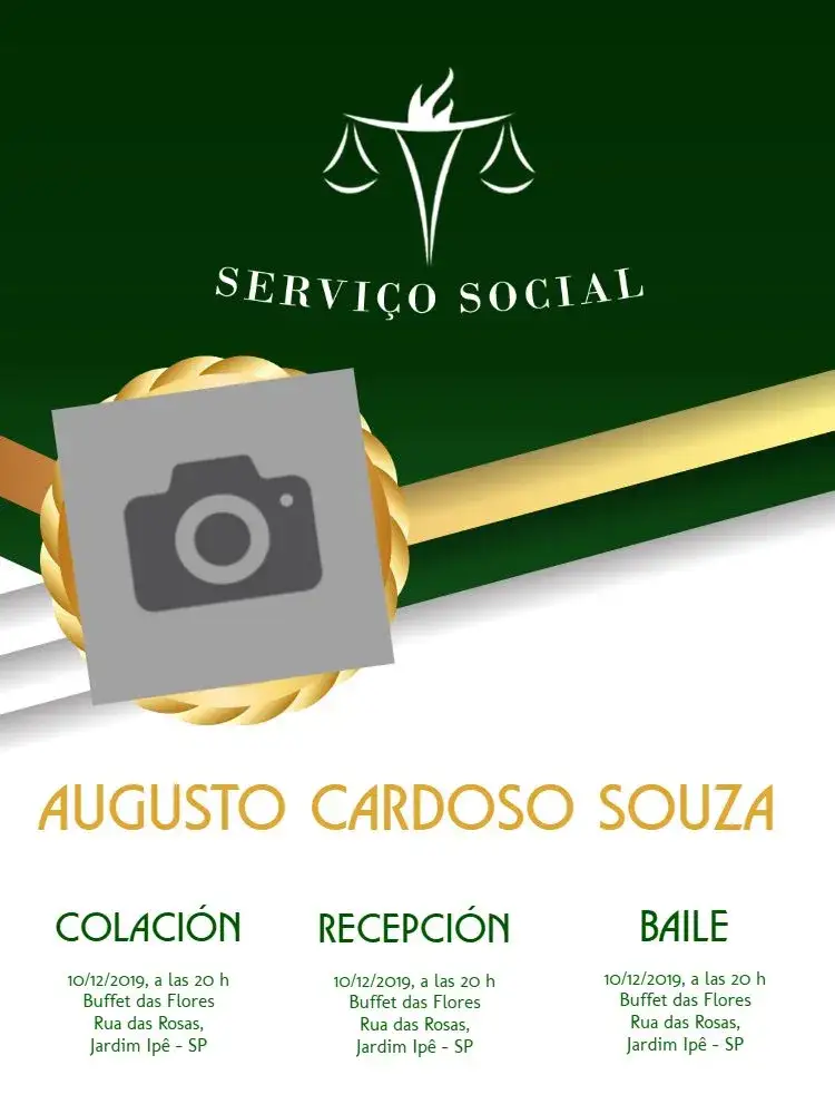 Invitación Graduación Trabajo Social Con Foto Verde – tema Graduación verde, dorado, moderno, elegante, minimalista, sofisticado