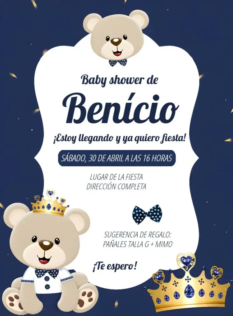 Invitación Baby Shower Príncipe Oso Azul