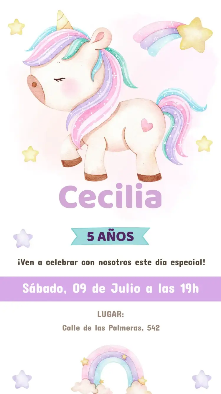 Invitación Cumpleaños Unicornio