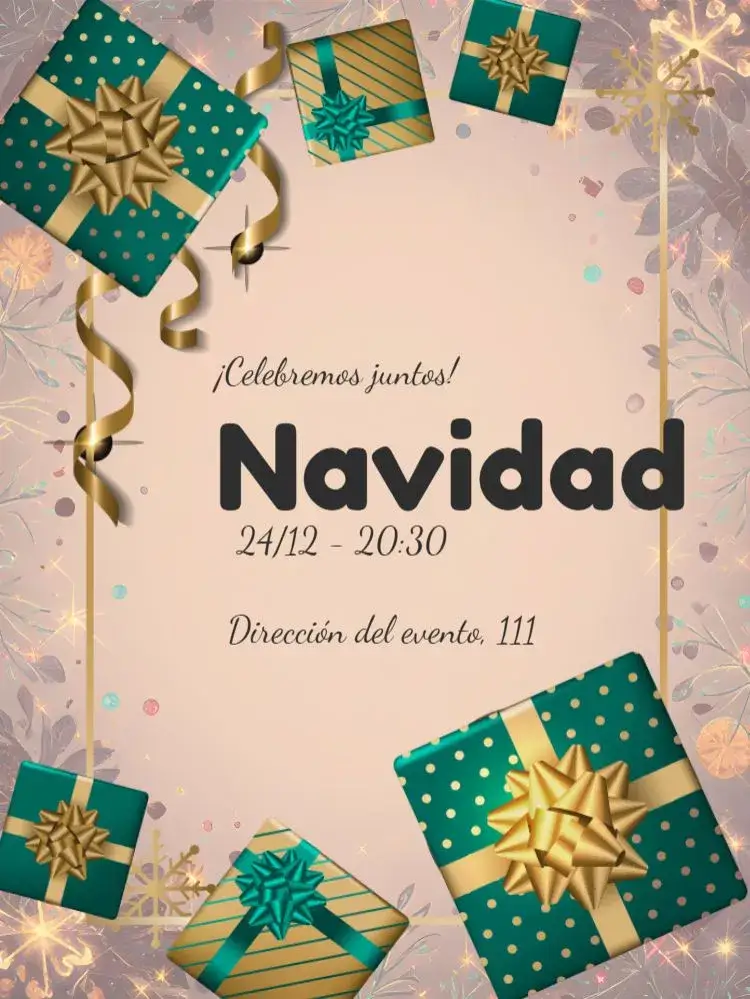 Invitación Navidad Fiesta – tema Fechas Conmemorativas rojo y verde, dorado, vintage, minimalista, temática navideña, ilustraciones de árboles y regalos