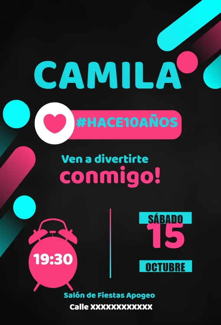 Invitación 15 Años Digital Neon – tema 15 años neón, colorido, moderno, juvenil, divertido