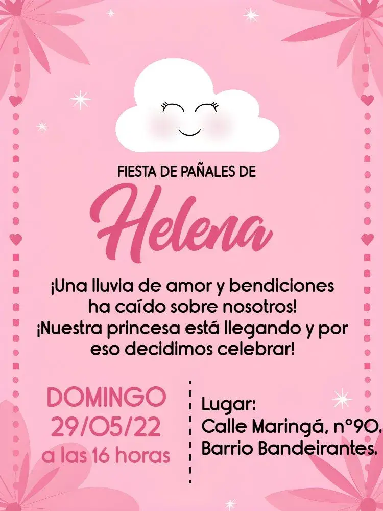 Invitación Baby Shower Rain of Love Pink