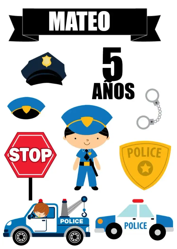 Invitación Topper De Pastel Profesiones Policía – tema Topper de torta colorido, divertido, moderno, temático, gráfico