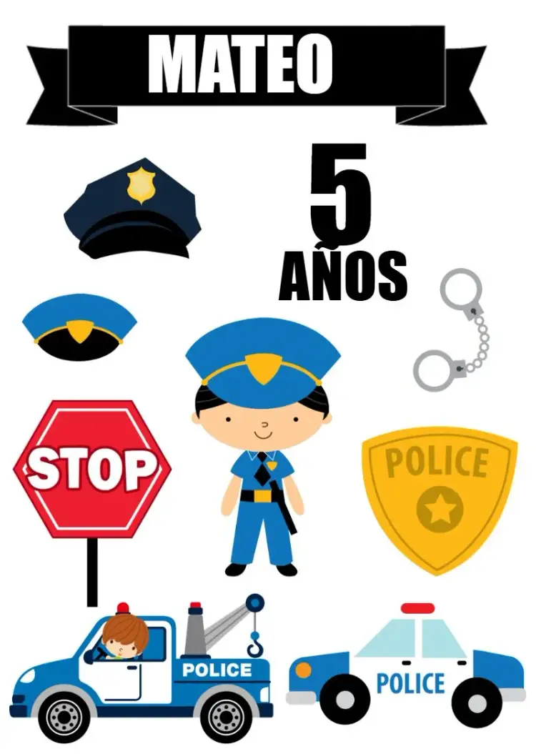 Invitación Topper De Pastel Profesiones Policía