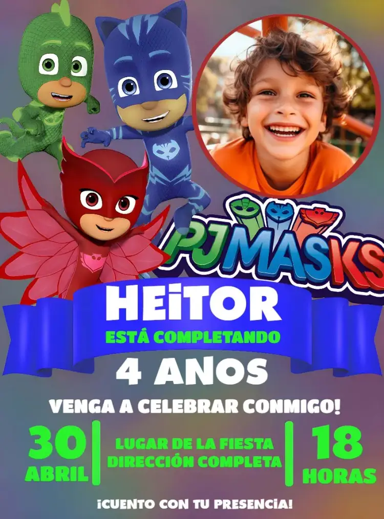 Invitación Pj Masks Con Foto Amaya