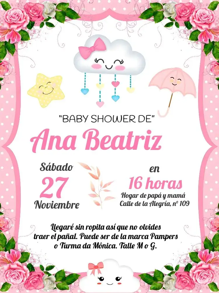 Invitación Baby Shower Rain of Love Little Star – tema Baby Shower acuarela, flores, moderno, suave, colorido, infantil