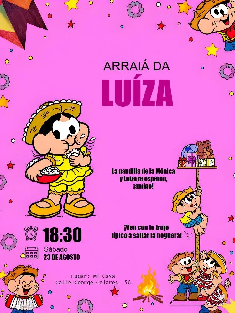 Invitación Turma Da Mónica Amarillo – tema Cumpleaños Infantil amarillo, divertido, infantil, colorido, temático, ilustraciones de la Turma da Mônica