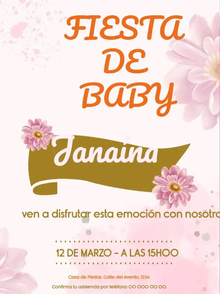 Invitación Baby Shower Con Flores Rosas Online – tema Baby Shower floral, infantil, colorido, moderno, lúdico, romántico