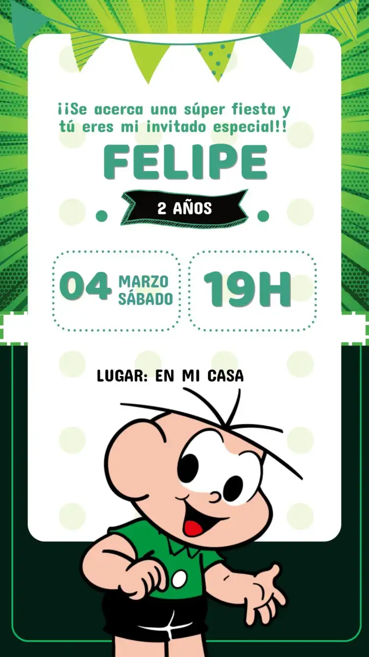 Invitación Digital Cumpleaños Cebolinha Turma da Mônica Para Editar