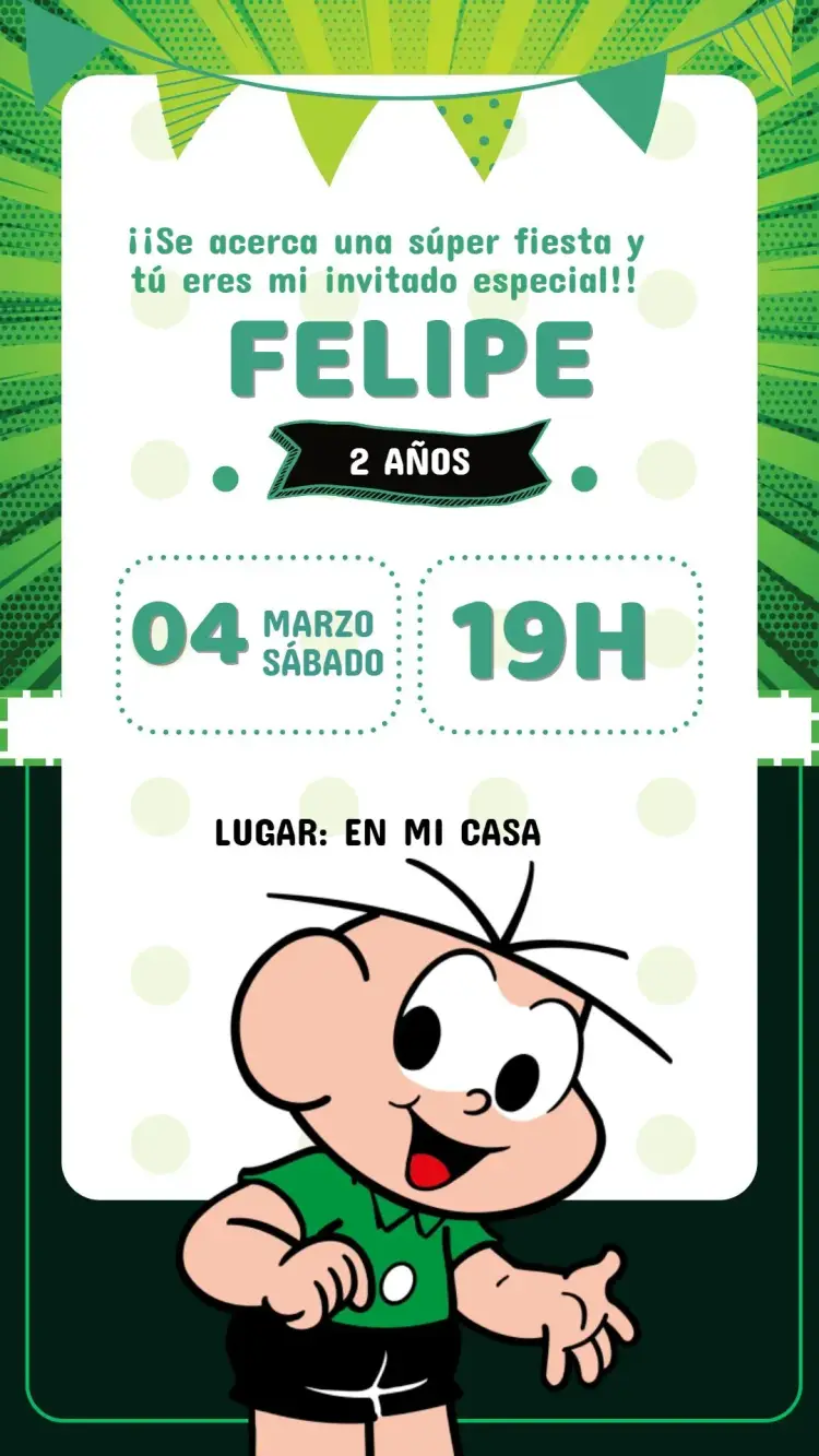 Invitación Invitación Digital Cumpleaños Cebolinha Turma da Mônica Para Editar editable y personalizable