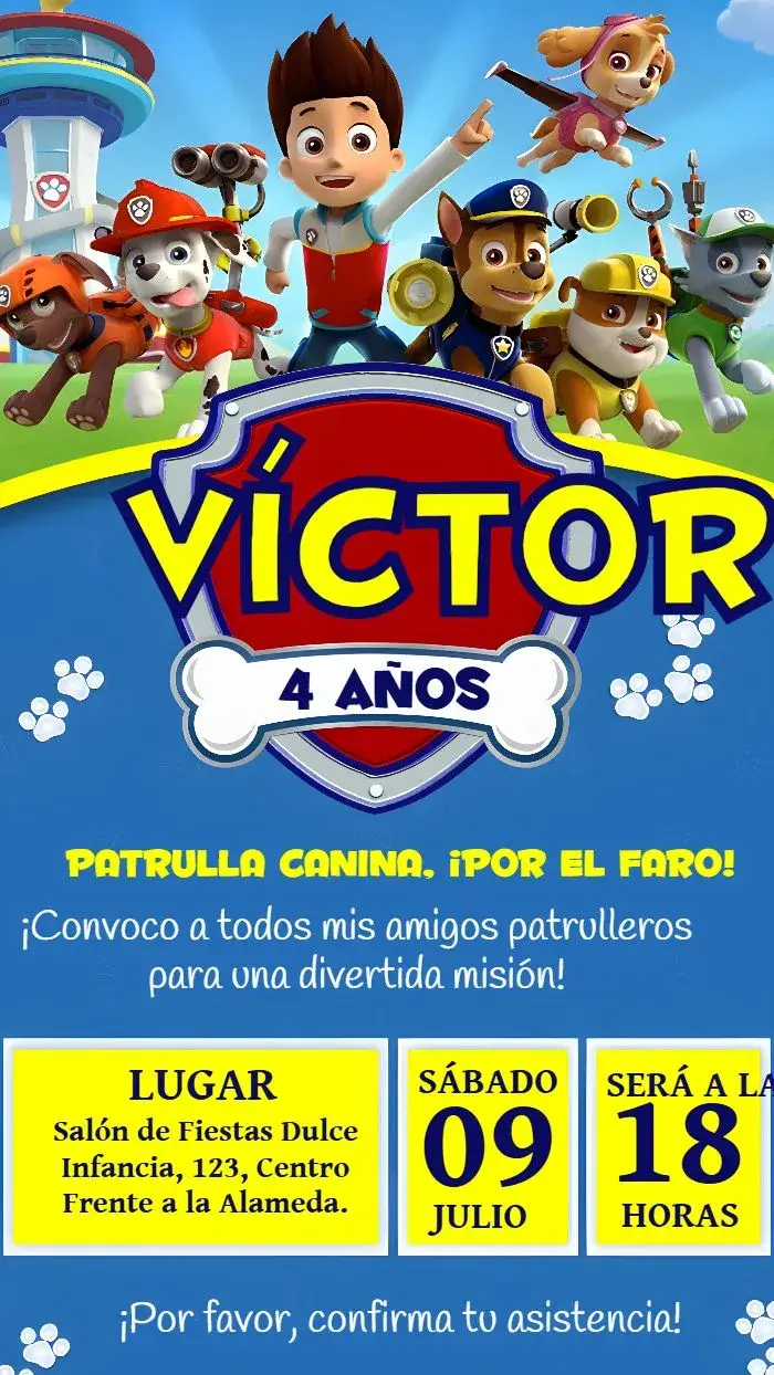 Invitación Patrulla Canina Zuma editable y personalizable
