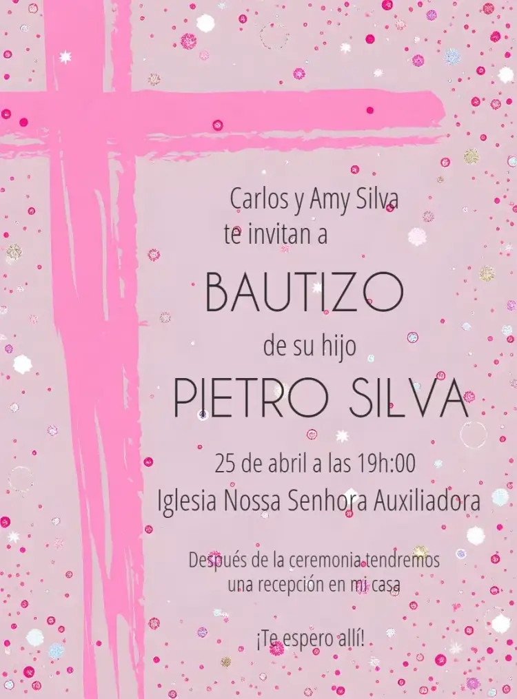 Invitación Presentación Rosa Niña Bautismo – tema Bautismo rosa, delicado, floral, moderno, infantil
