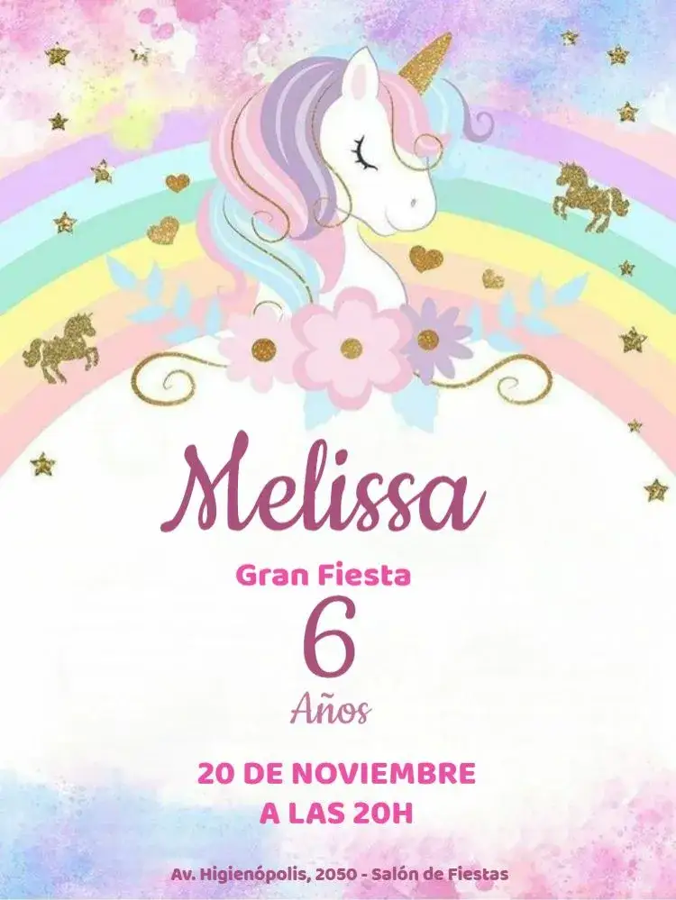 Invitación Unicornio Durmiendo Niña Para Editar Rosa – tema Cumpleaños Infantil rosa, mágico, fantasía, colorido, lúdico, infantil