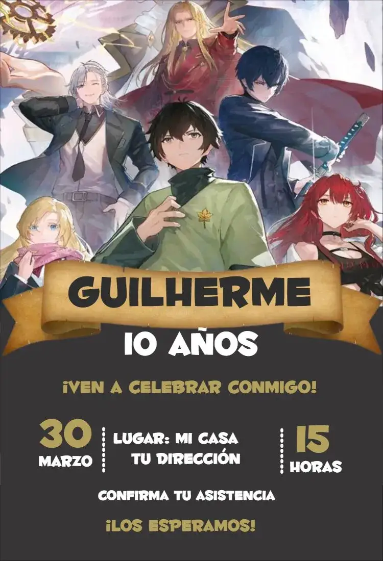 Invitación Dragon Raja 1 – tema Cumpleaños anime, colorido, divertido, fantasía, moderno