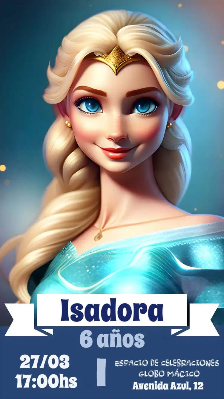 Invitación Frozen San – tema Fechas Conmemorativas azul, blanco, inspirado en Frozen, temático, mágico, divertido