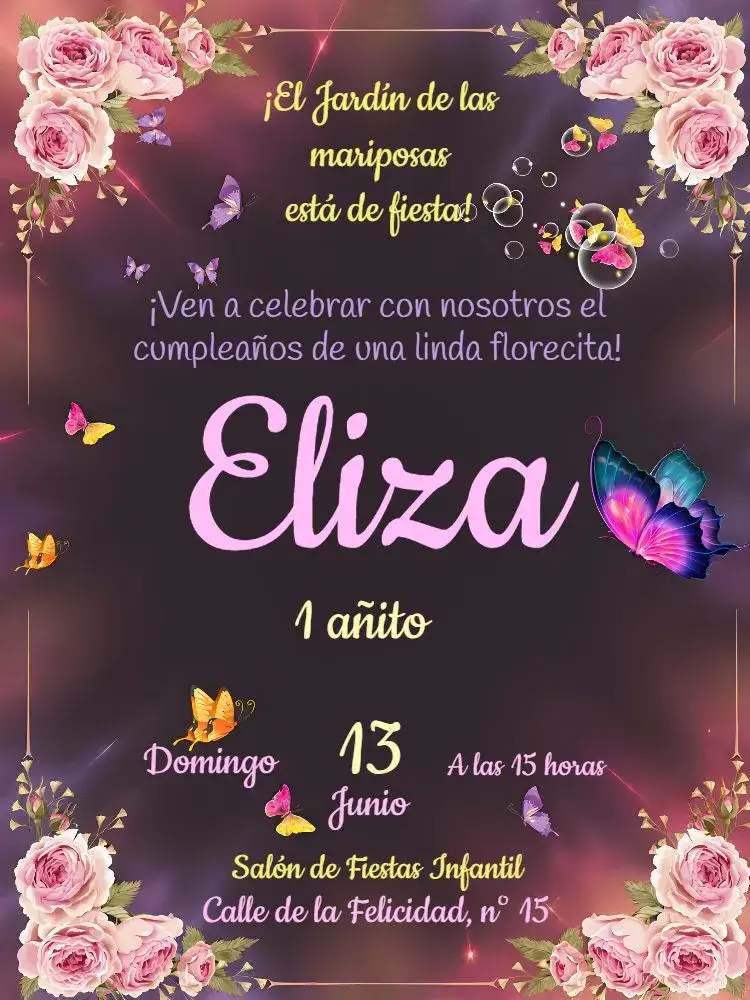 Invitación Jardín De Mariposas Digital – tema Fechas Conmemorativas floral, moderno, colorido, delicado, vibrante