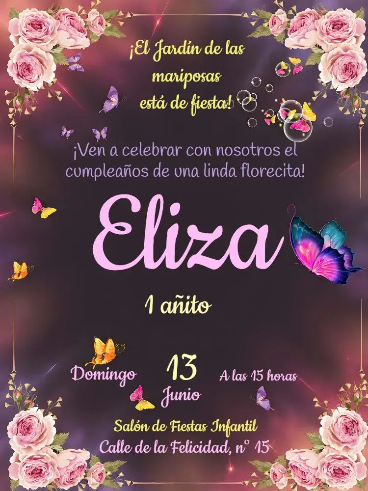 Invitación Jardín De Mariposas Digital editable y personalizable