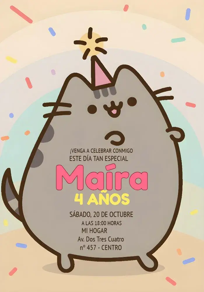 Invitación Pusheen Cat Colorido