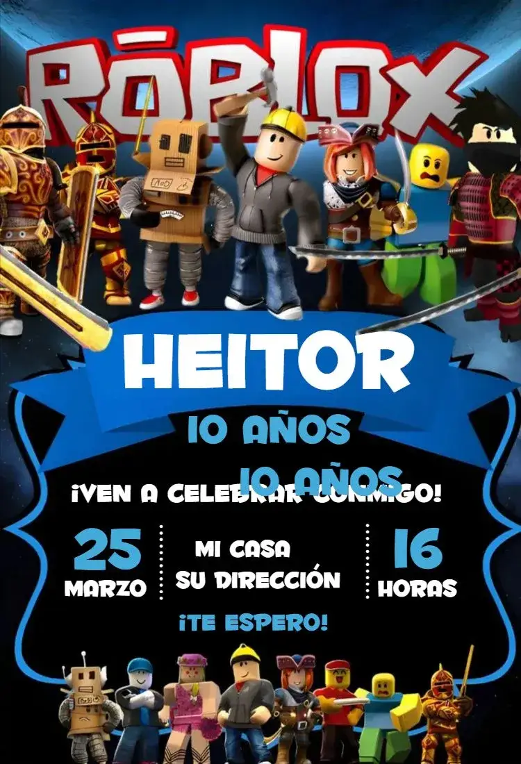 Invitación Roblox 3 – tema Cumpleaños Infantil colorido, jugador, divertido, moderno, interactivo