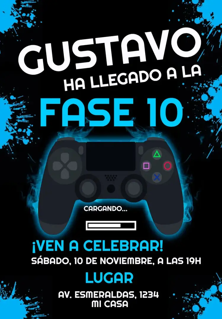 Invitación Cumpleaños Playstation 4 Gamer Negro