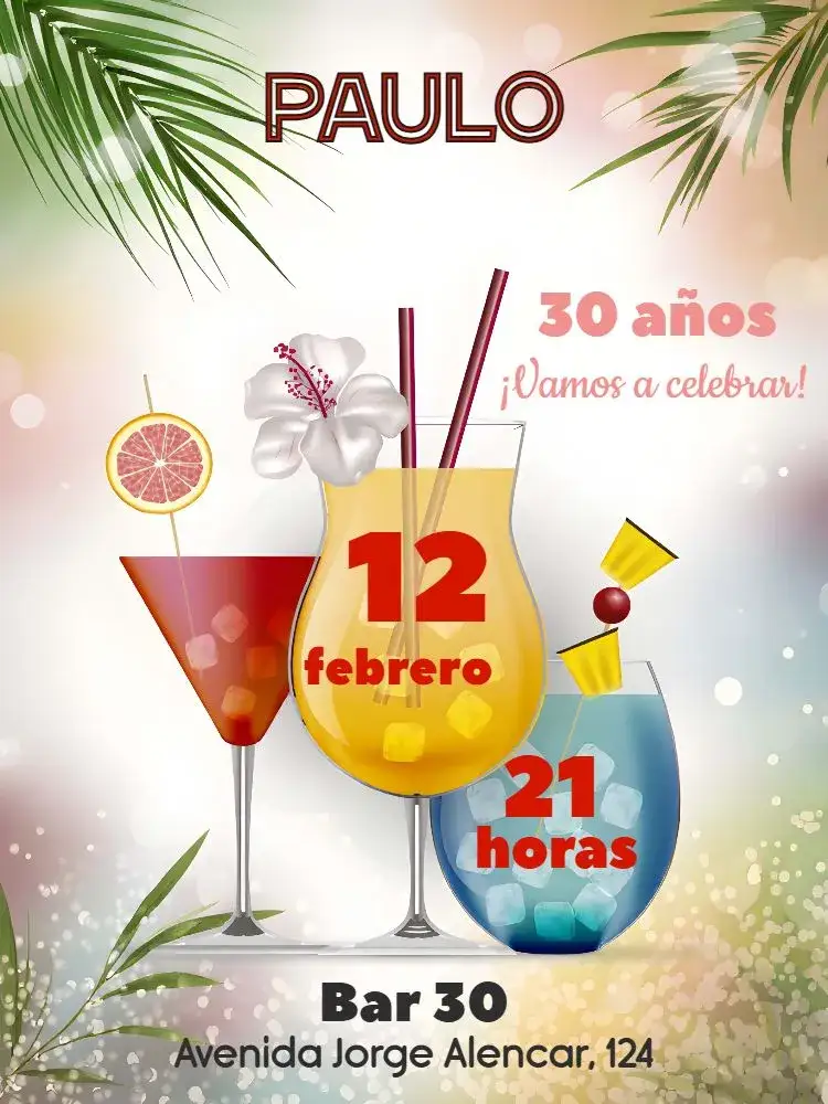 Invitación Un Brindis para Adultos – tema Cumpleaños moderno, elegante, descontraído, colorido, minimalista