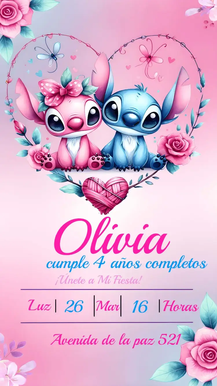 Invitación Stitch Y Angel Fiesta