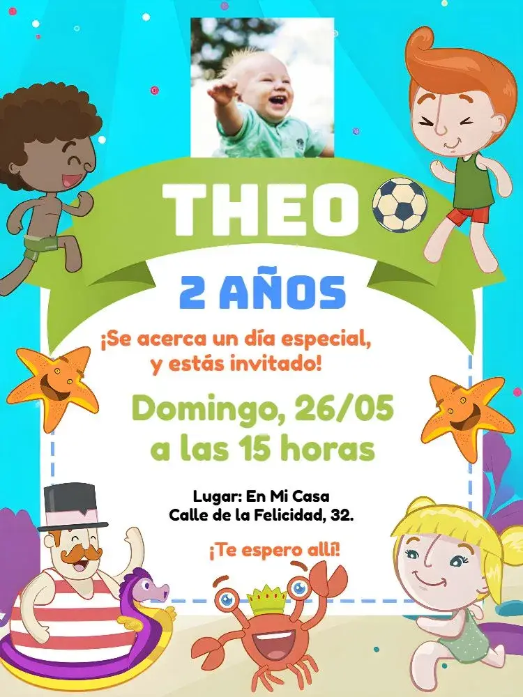 Invitación Mundo Bita Fondo Del Mar Con Foto Tito