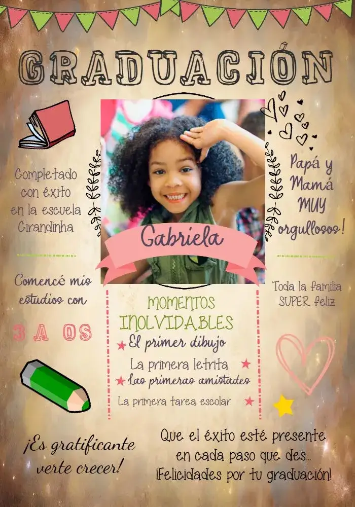 Invitación Graduación Infantil Niña Con Foto Lápiz – tema Graduación delicado, colorido, infantil, creativo, festivo, divertido
