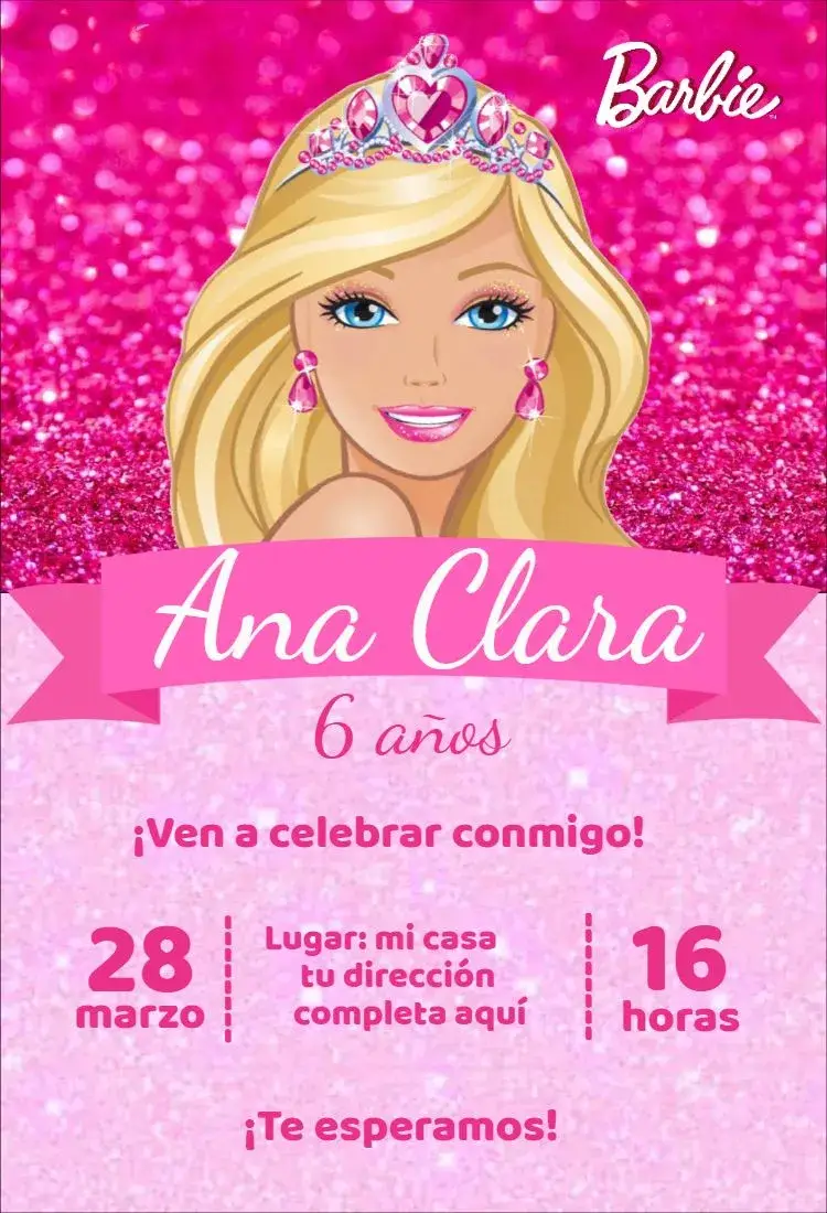 Invitación Barbie Glitter