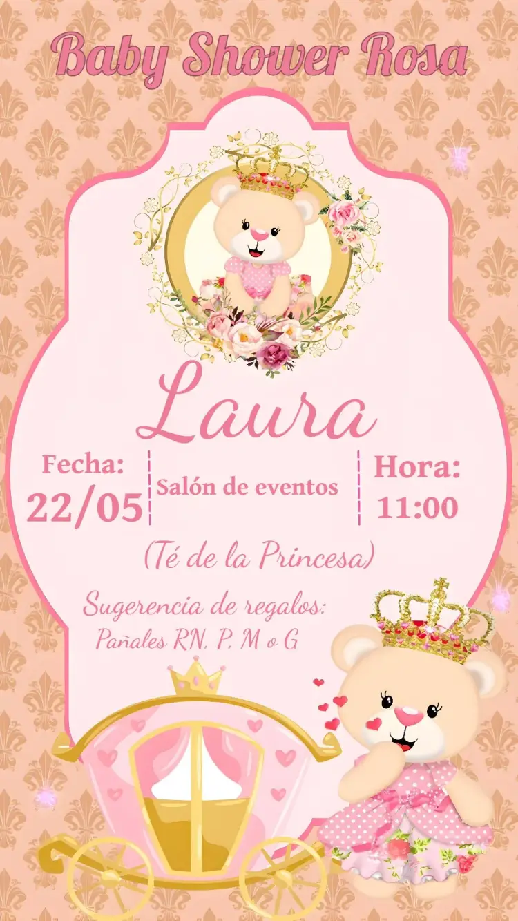Invitación Baby Shower Princesa Osita Niña