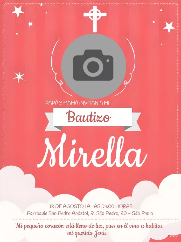 Invitación Presentación Con Foto Blanco – tema Bautismo blanco, ángeles, minimalista, elegante, sereno, clásico