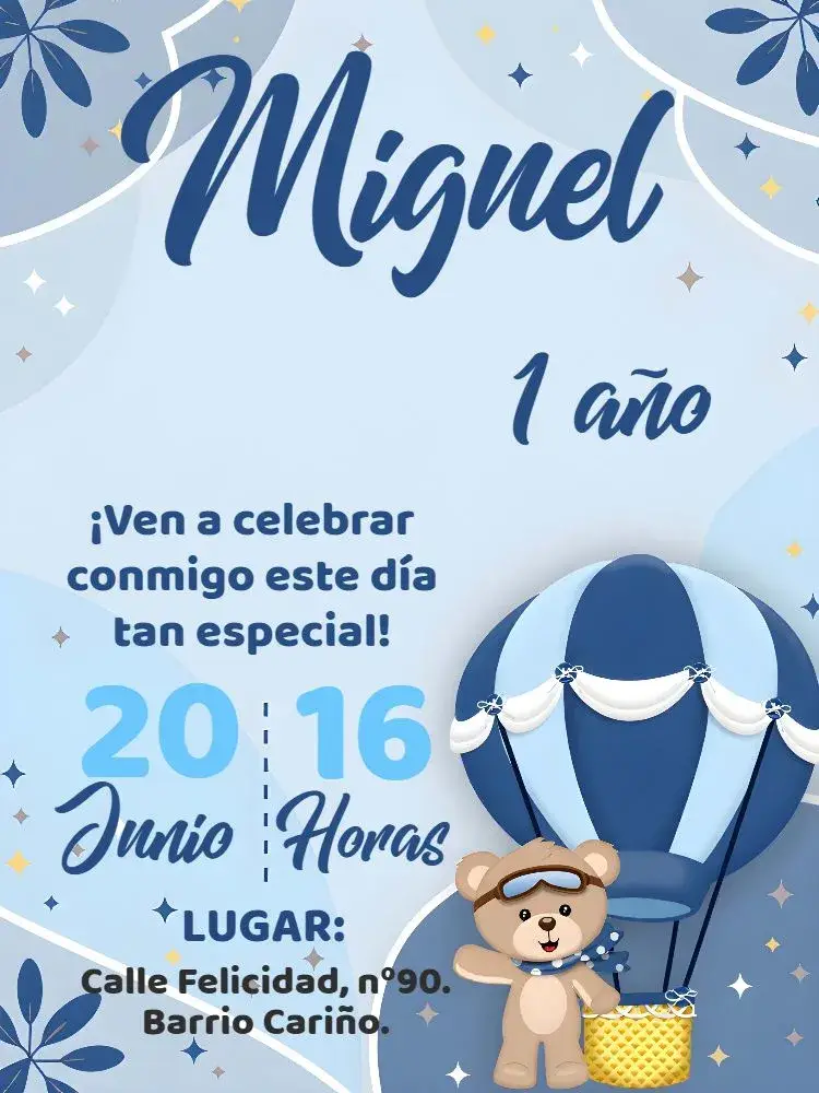Invitación Oso Globos Celestes