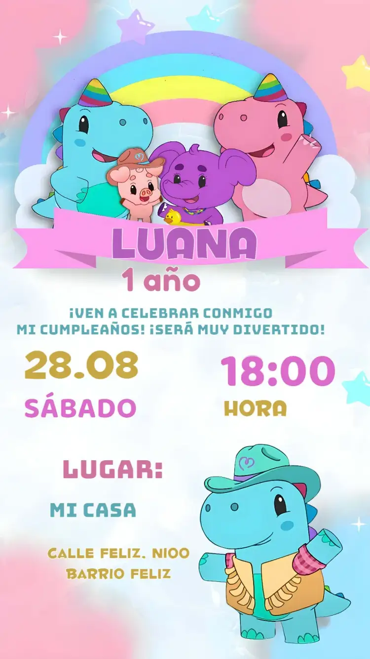 Invitación Babytube Dino – tema Más buscados colorido, divertido, dinossauros, infantil, moderno