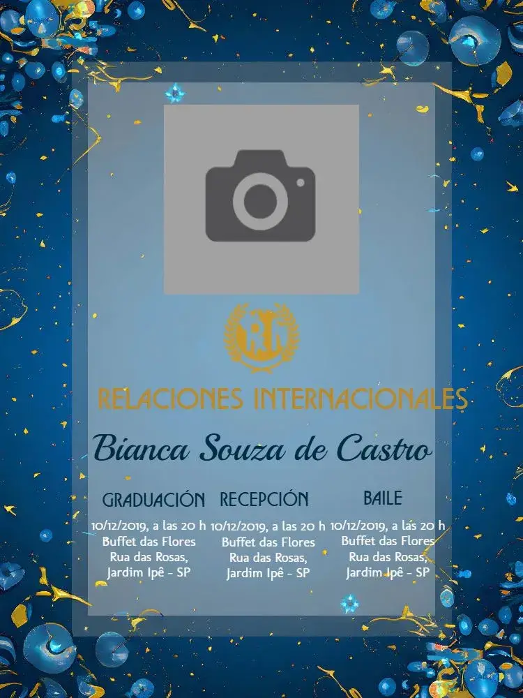 Invitación Graduación Relaciones Internacionales Con Foto Dorado