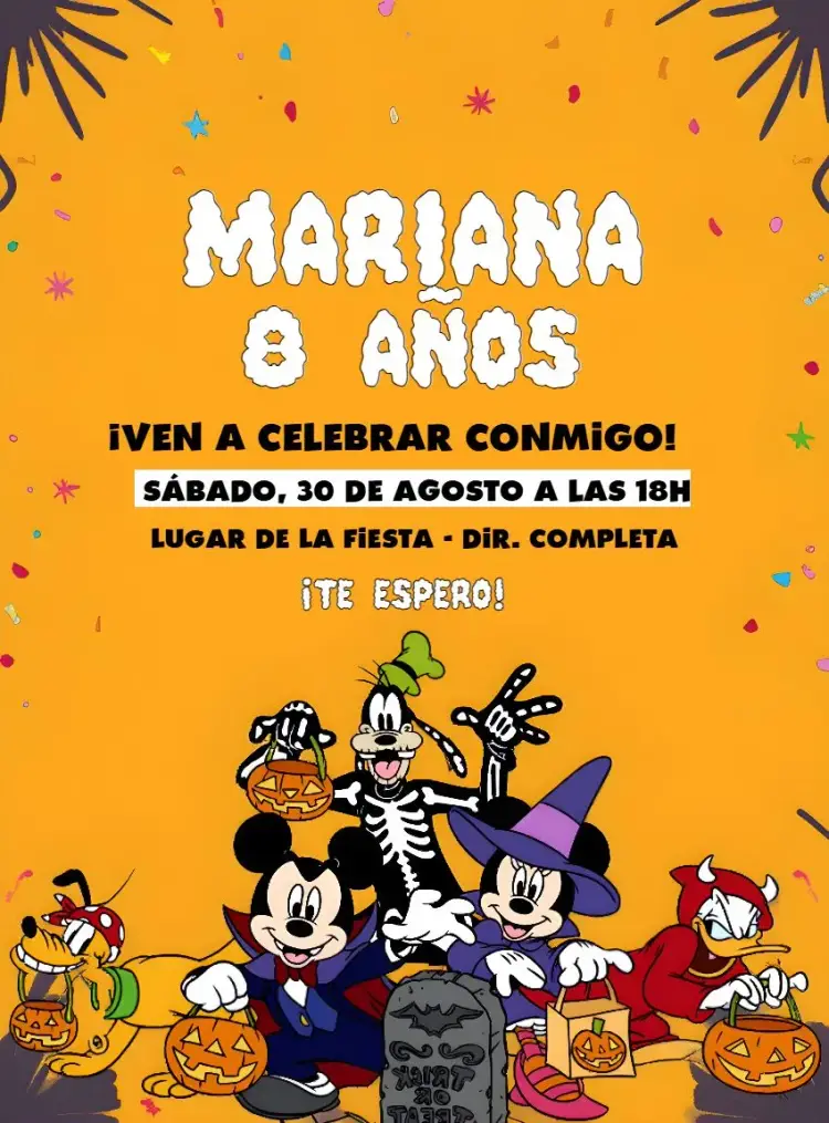 Invitación Halloween Turma Do Mickey Pluto editable y personalizable