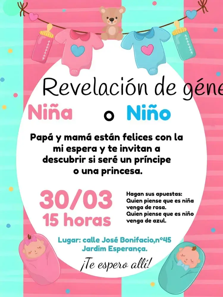 Invitación Fiesta de Revelación de Sexo del Bebé Varal Baby