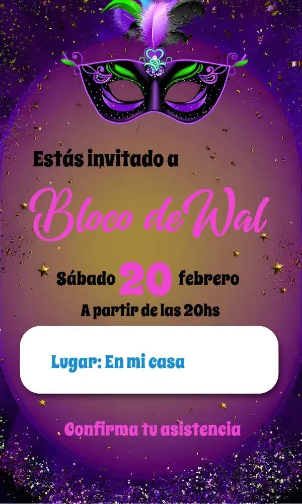 Invitación Bloquinho De Carnaval Bloco – tema Fechas Conmemorativas colorido, divertido, tropical, brillante, folclórico, festivo