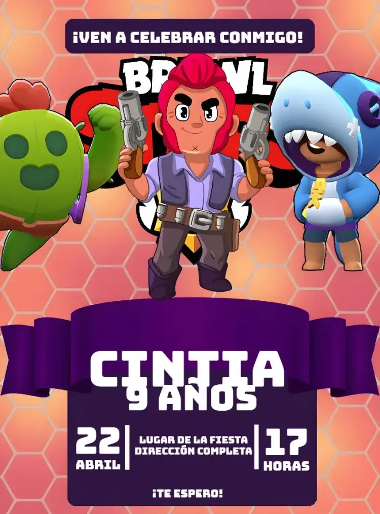 Invitación Brawl Stars Azul – tema Más buscados azul, juegos, divertido, temático, moderno