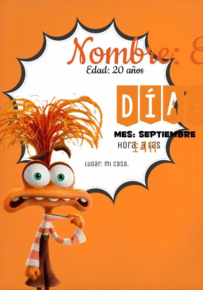 Invitación Ansiedad Divertida Mente 2 Negro – tema Cumpleaños moderno, divertido, colorido, jovial, temático, ilustraciones
