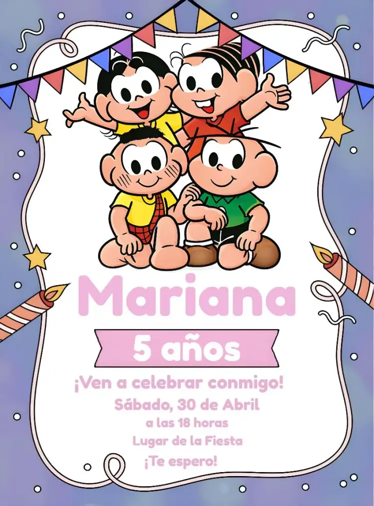 Invitación Turma De La Mónica Cascão editable y personalizable