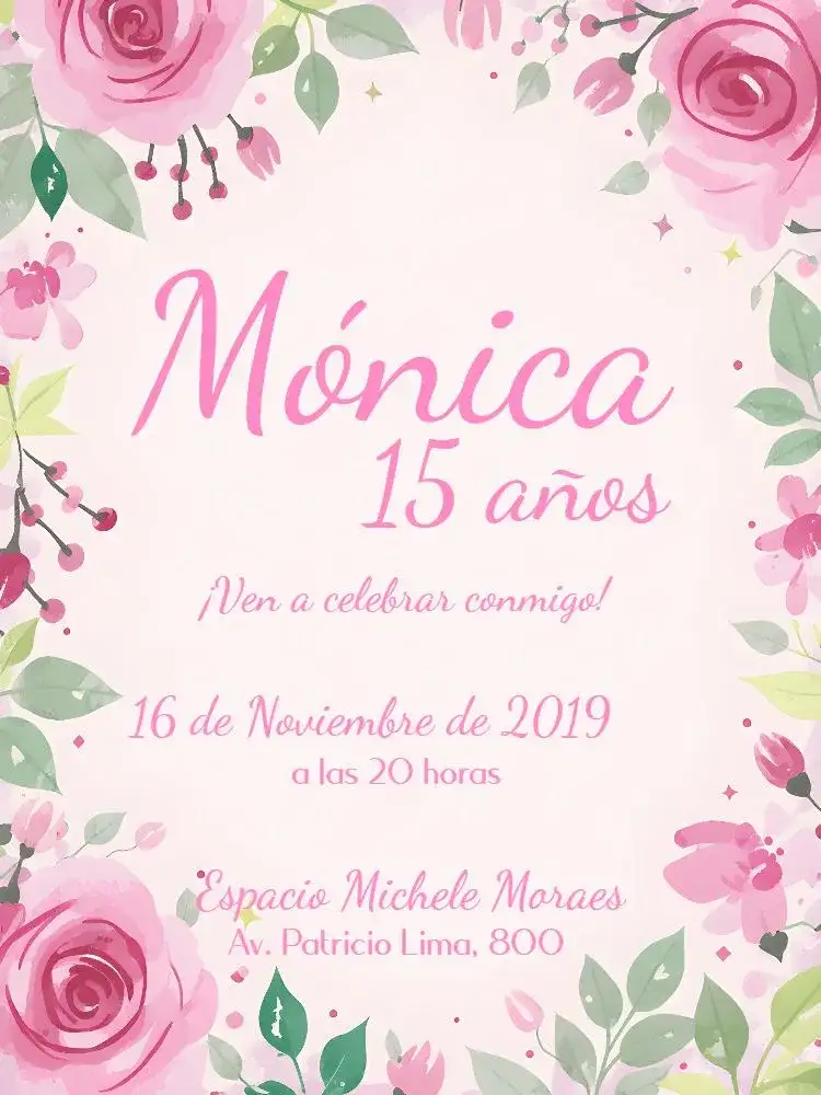De 15 Años Floral - Negro Y Rosa Florido