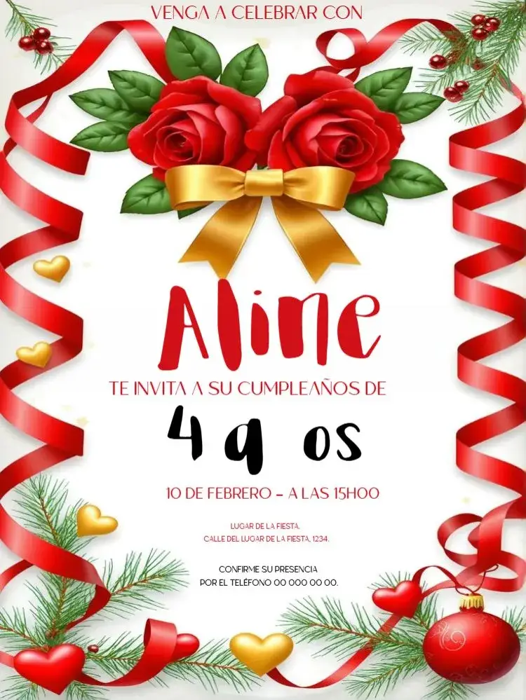 Invitación Corazones y Rosas Rojas Para Editar Gallina
