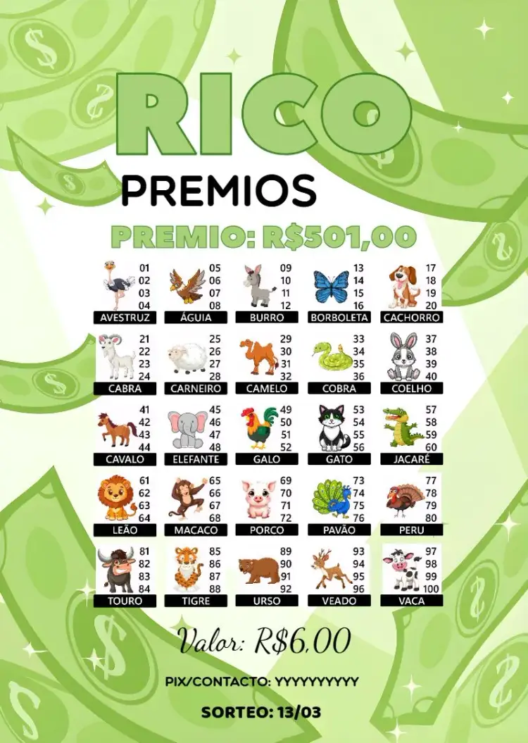 Invitación Rifa De Bicho Premiações Animales editable y personalizable