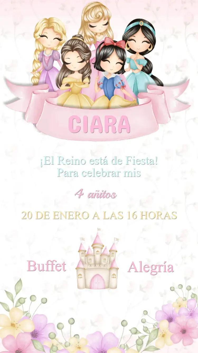 Invitación Cumpleaños Princesas Disney